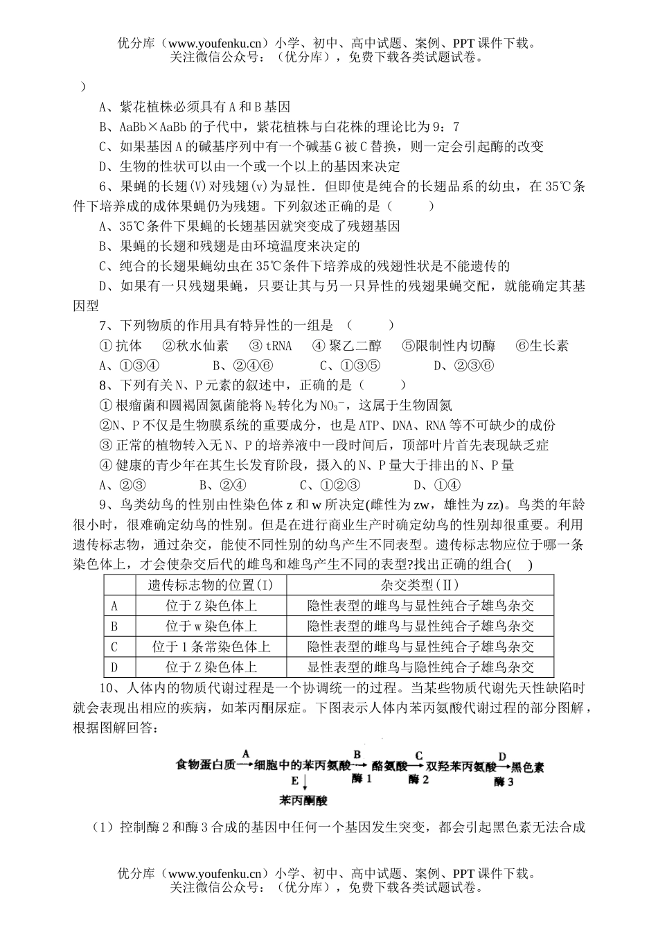 高中三年级生物限时练习4试卷_第1页