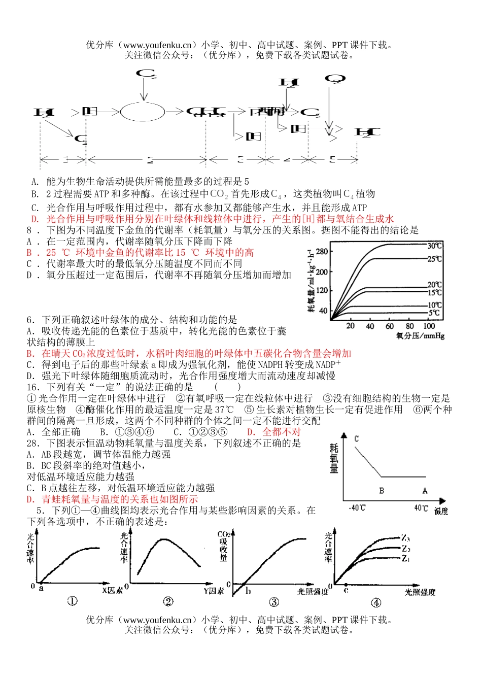 高中三年级生物高考新陈代谢诊断题试卷_第2页