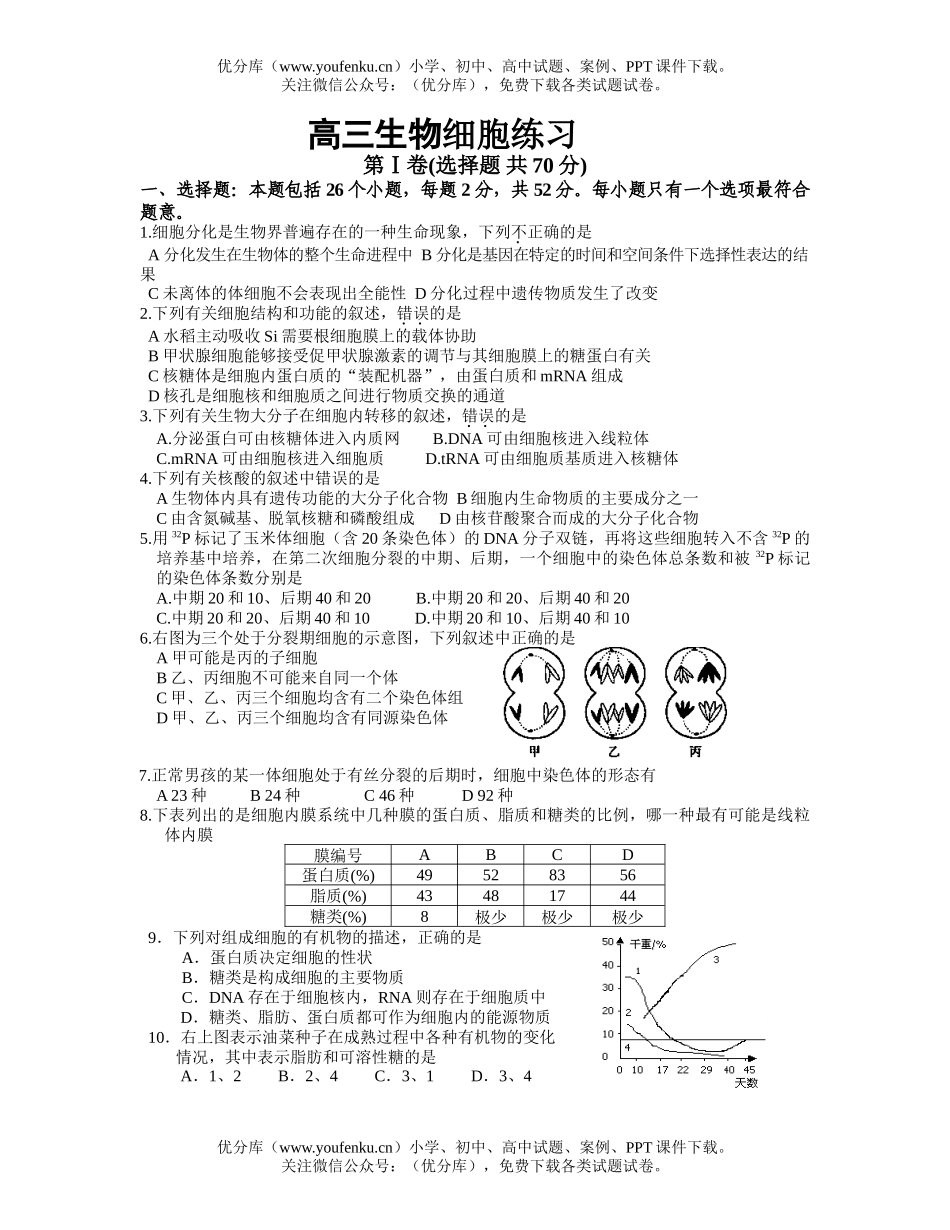 高中三年级生物细胞练习试卷_第1页