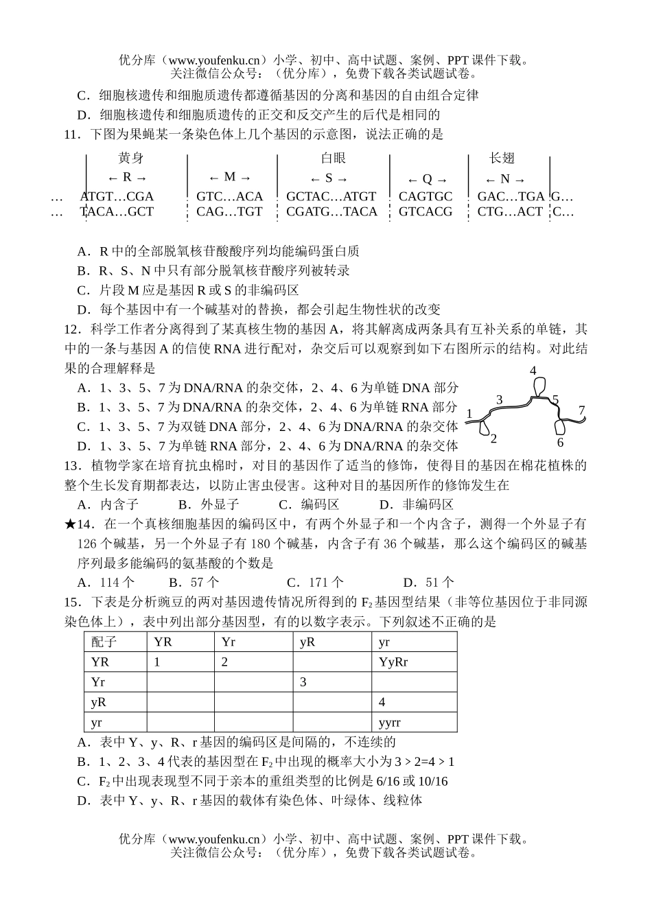 高中三年级生物高考细胞质遗传基因结构练习试卷_第2页