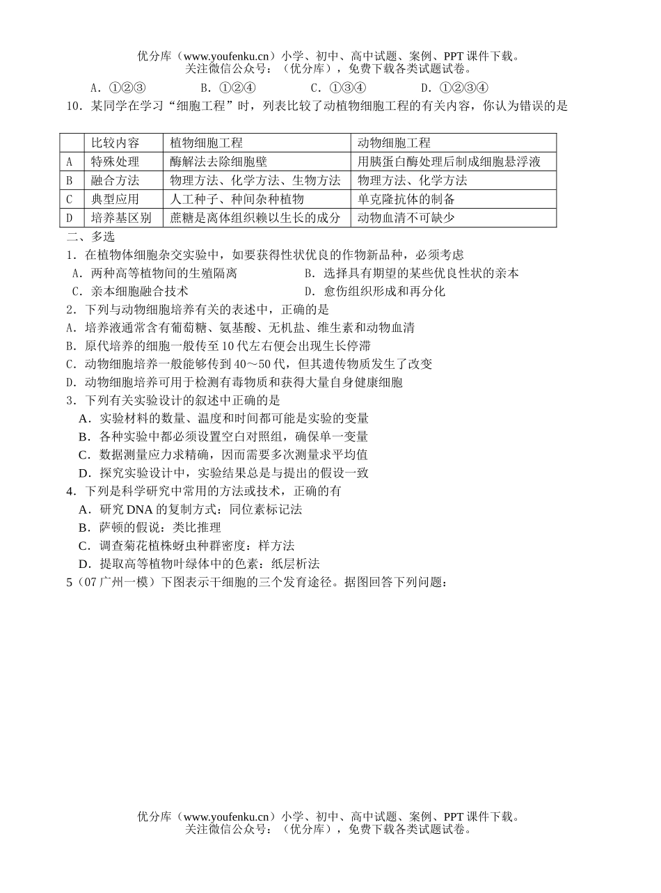 高中三年级生物高考细胞与细胞工程复习试卷_第2页