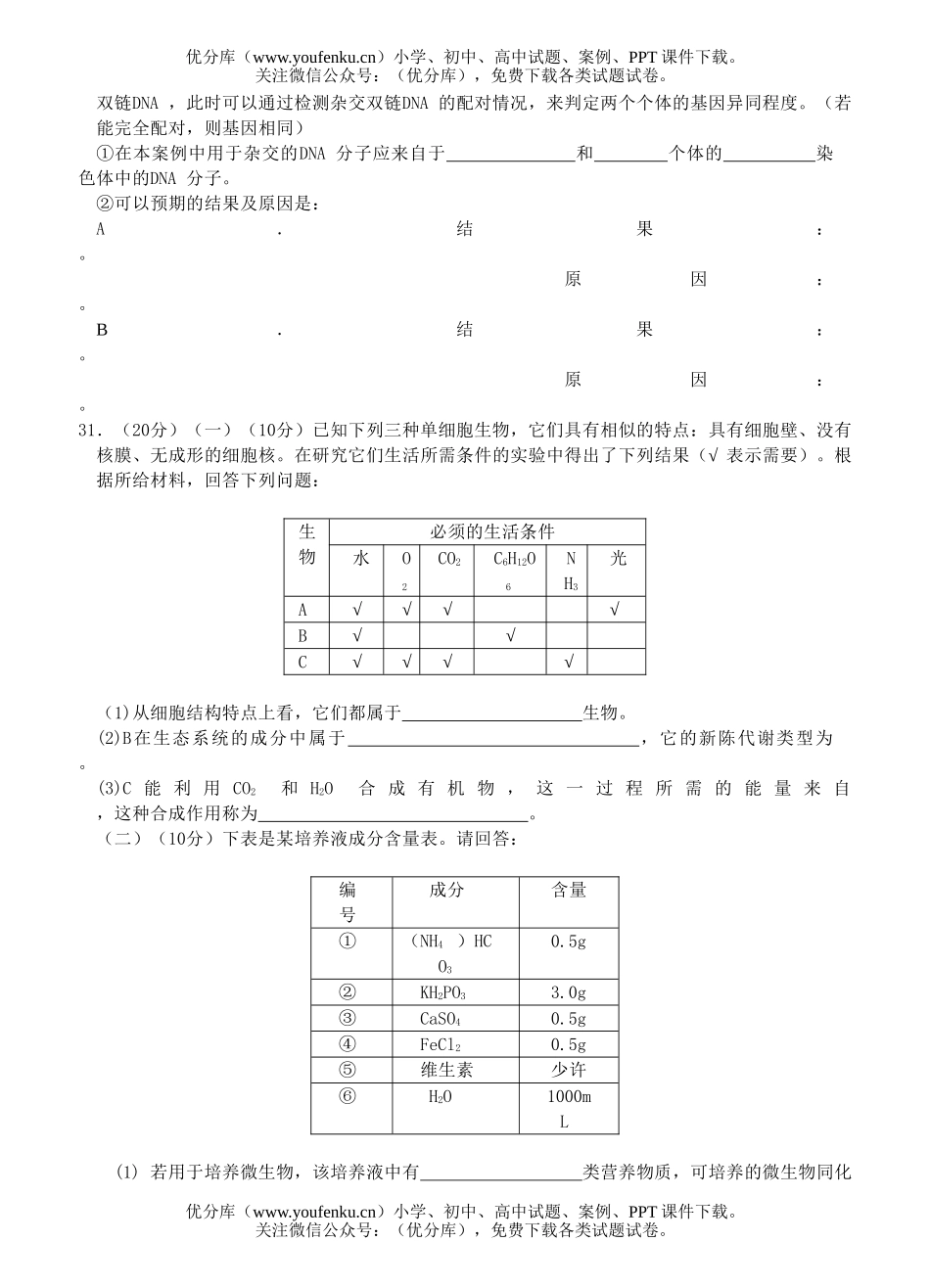 高中三年级生物五月份供题训练理科综合(二)试卷_第2页