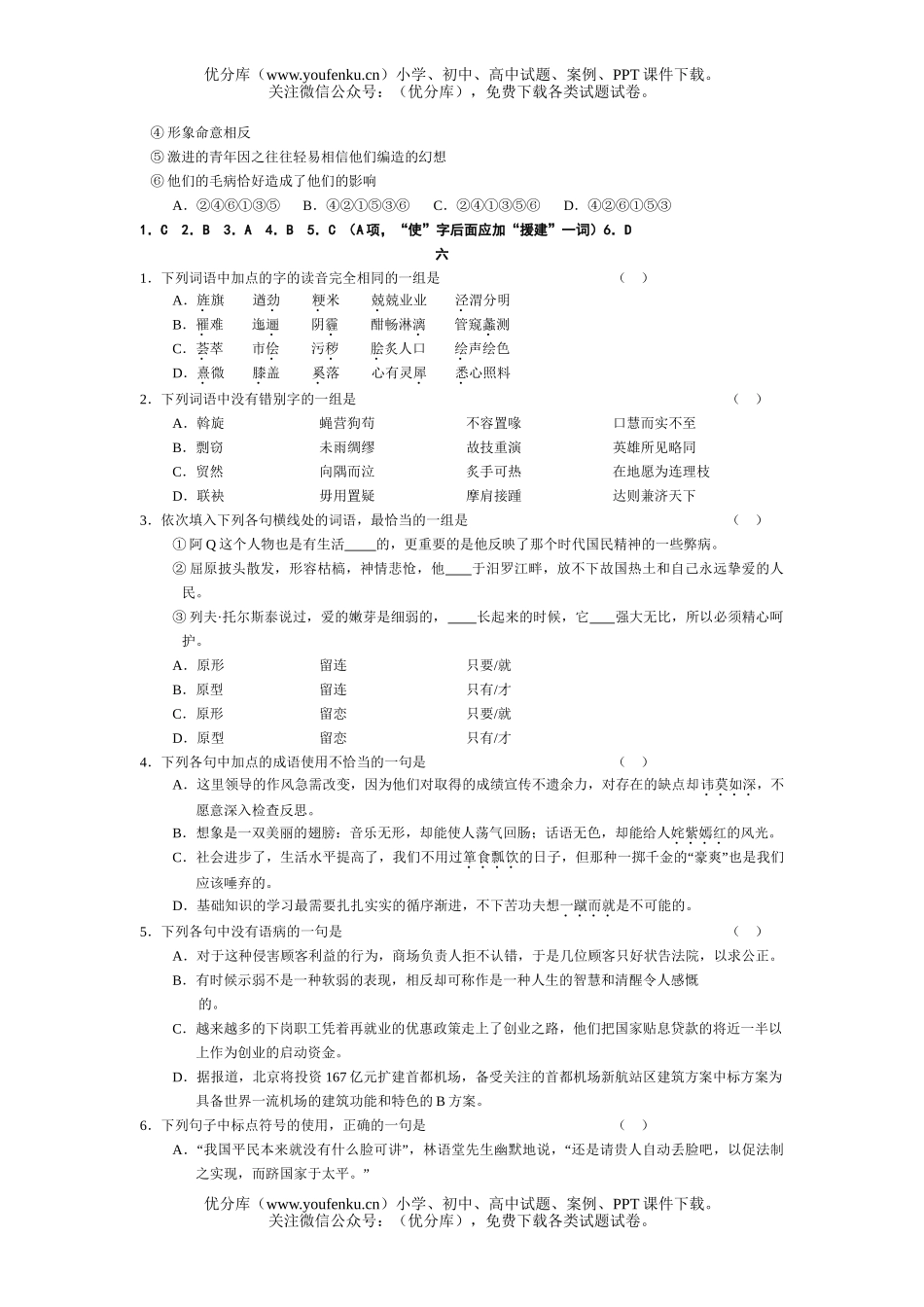 高考语文08高考字词句必练3试卷_第2页