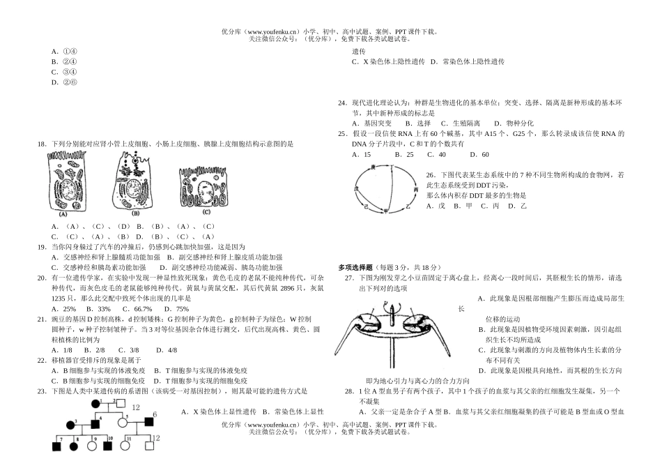 高中三年级生物第三次月考试卷_第2页