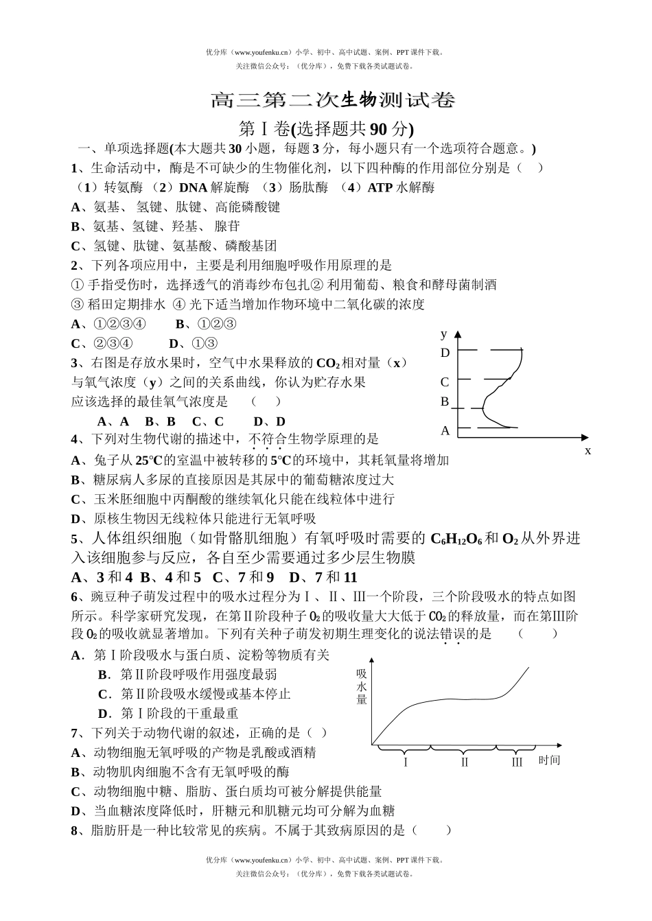 高中三年级生物第二次测试卷_第1页