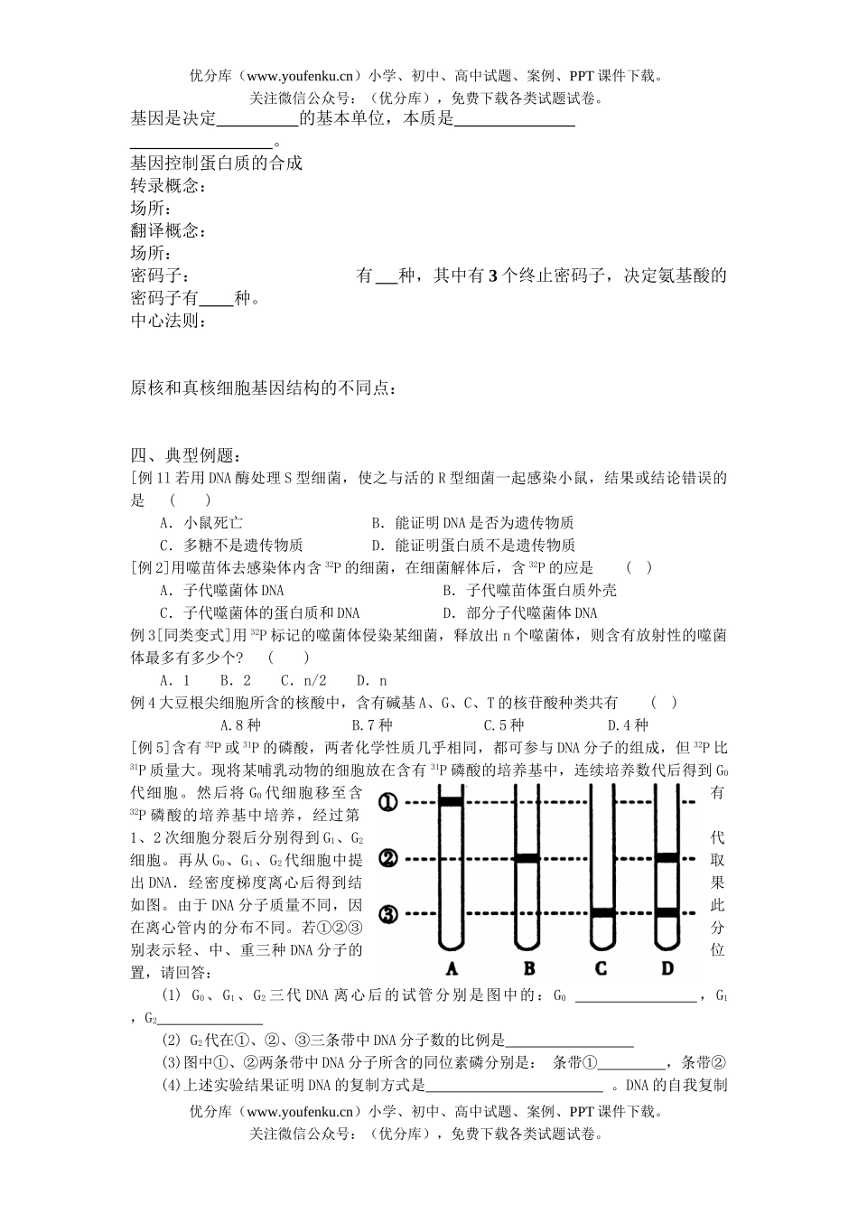 高中三年级生物高考遗传的物质基础复习测试卷_第2页