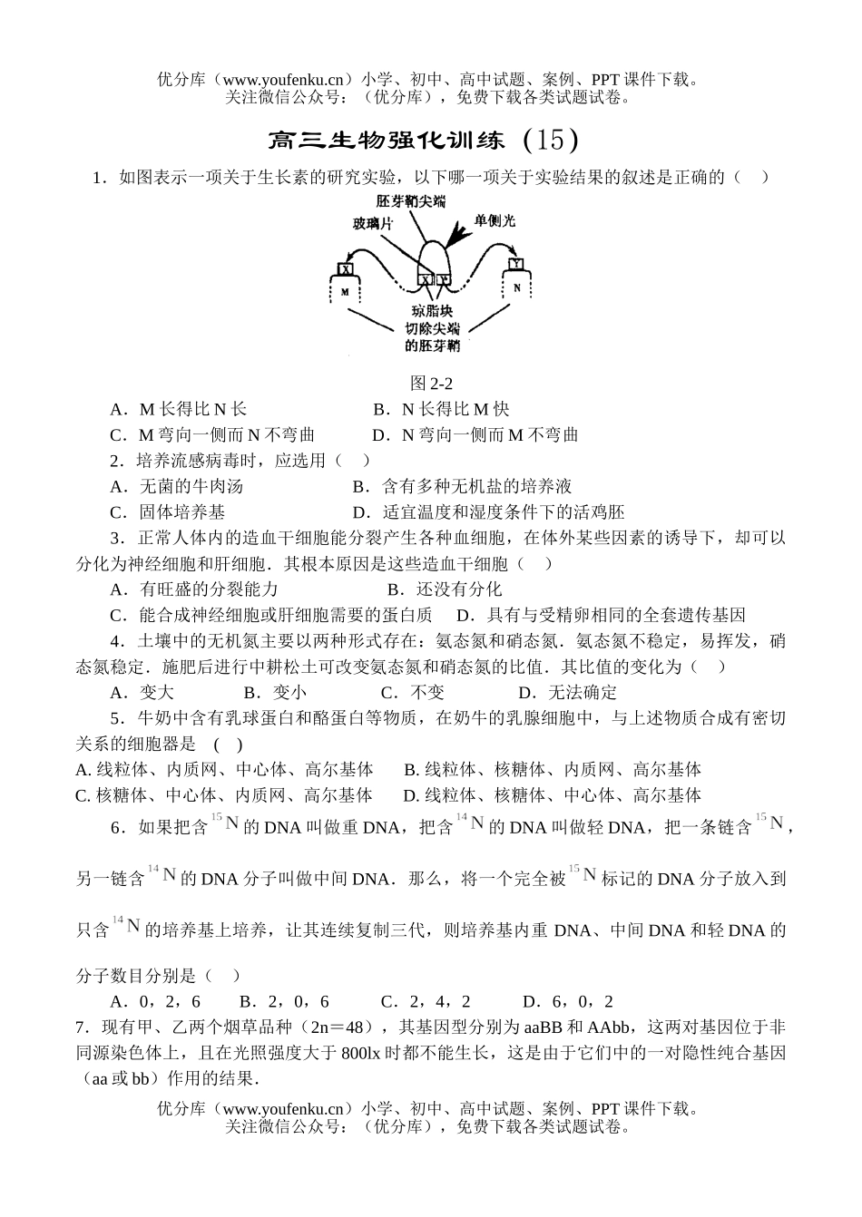 高中三年级生物高考强化训练15试卷_第1页
