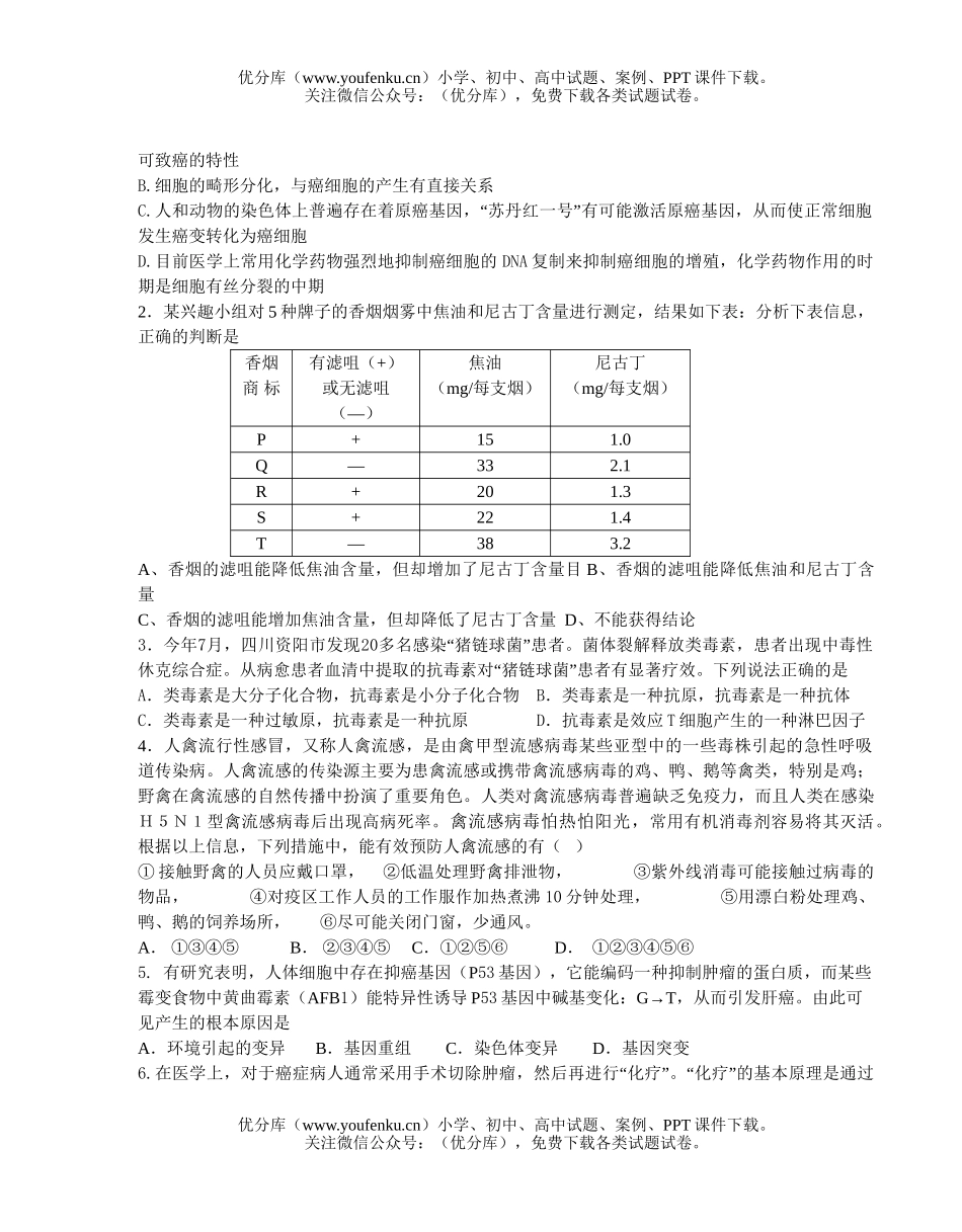 高中三年级生物高考科技热点知识复习练习试卷_第2页