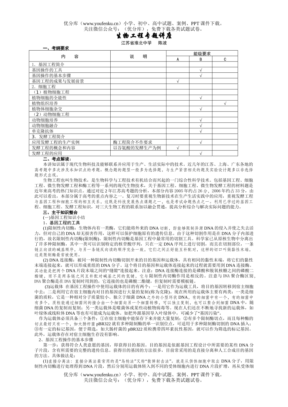 高中三年级生物高考工程复习测试卷_第1页