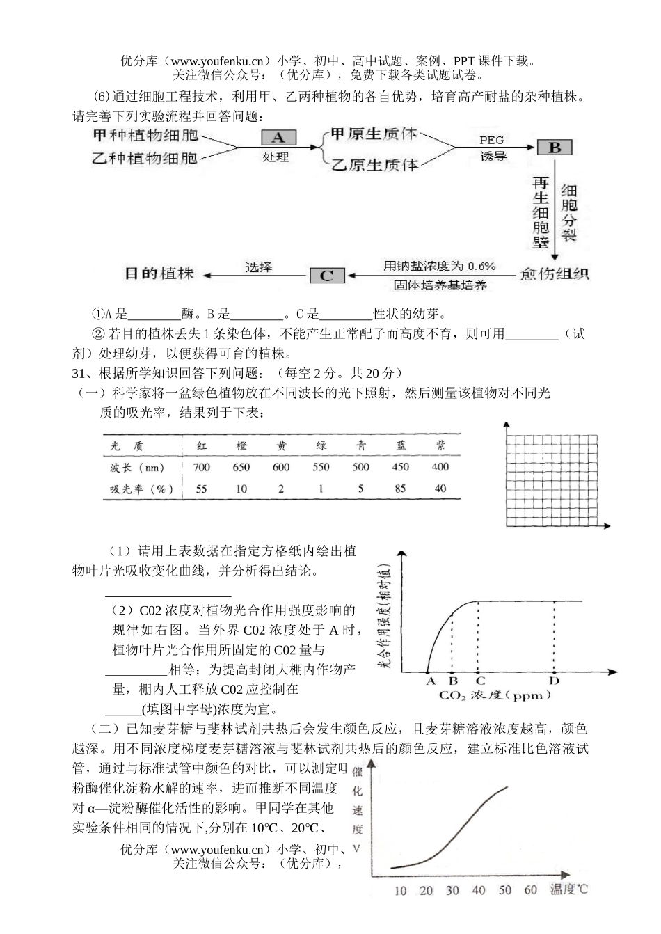 高中三年级生物理科综合段考试卷_第3页