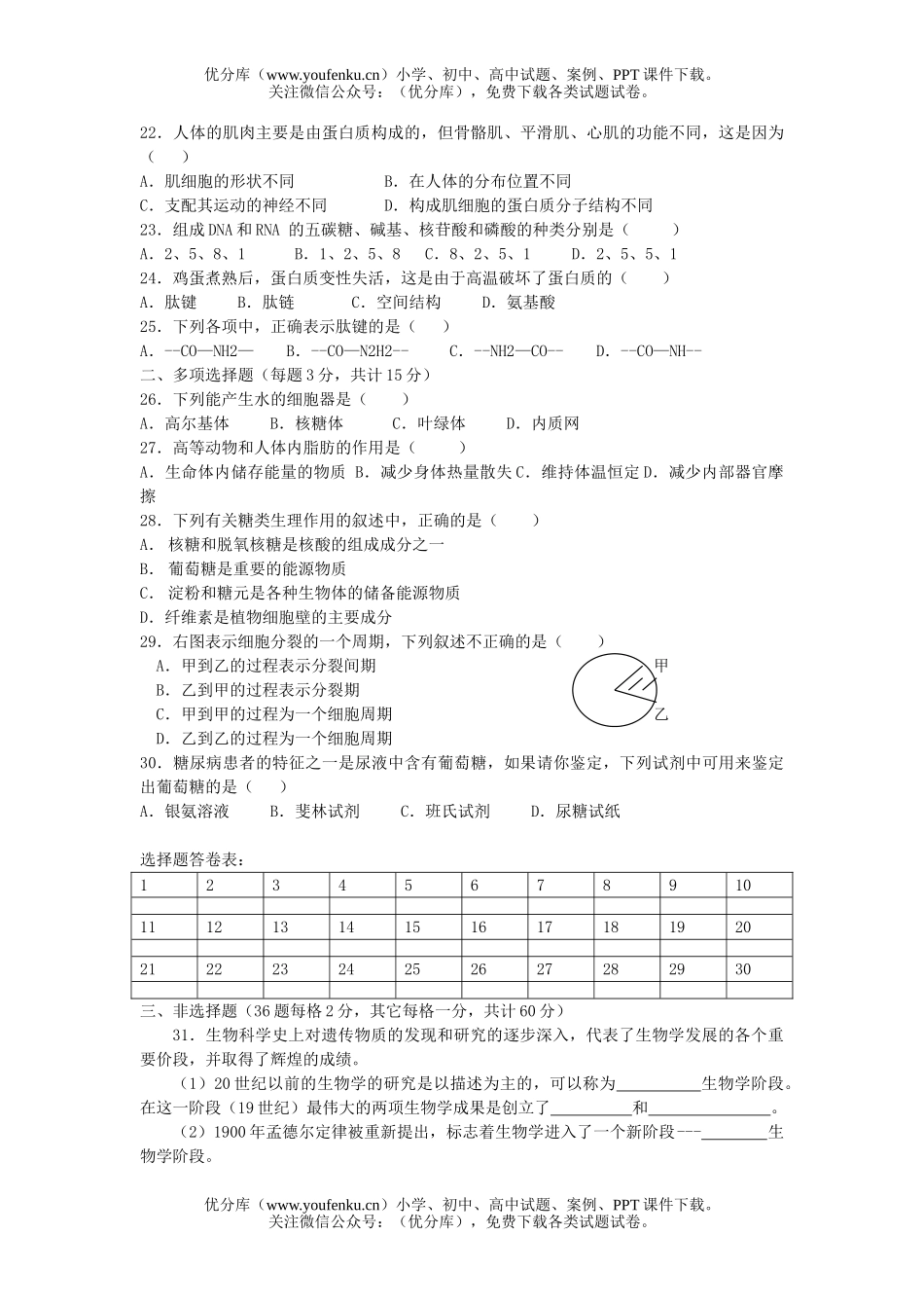 高中三年级生物单元练习(一)试卷_第3页