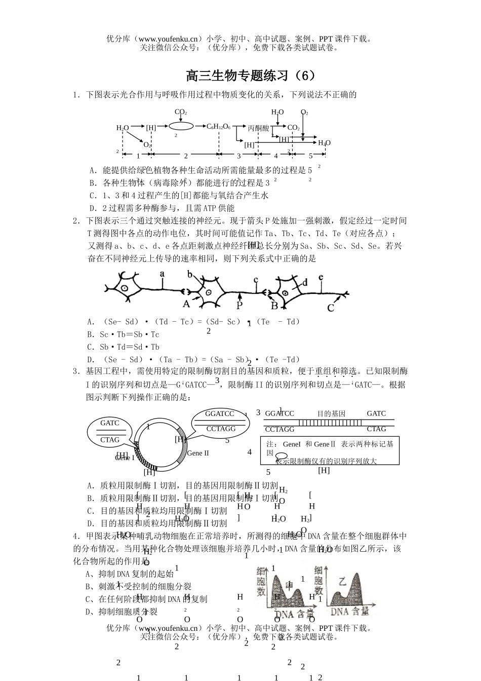 高中三年级生物专题练习6试卷_第1页