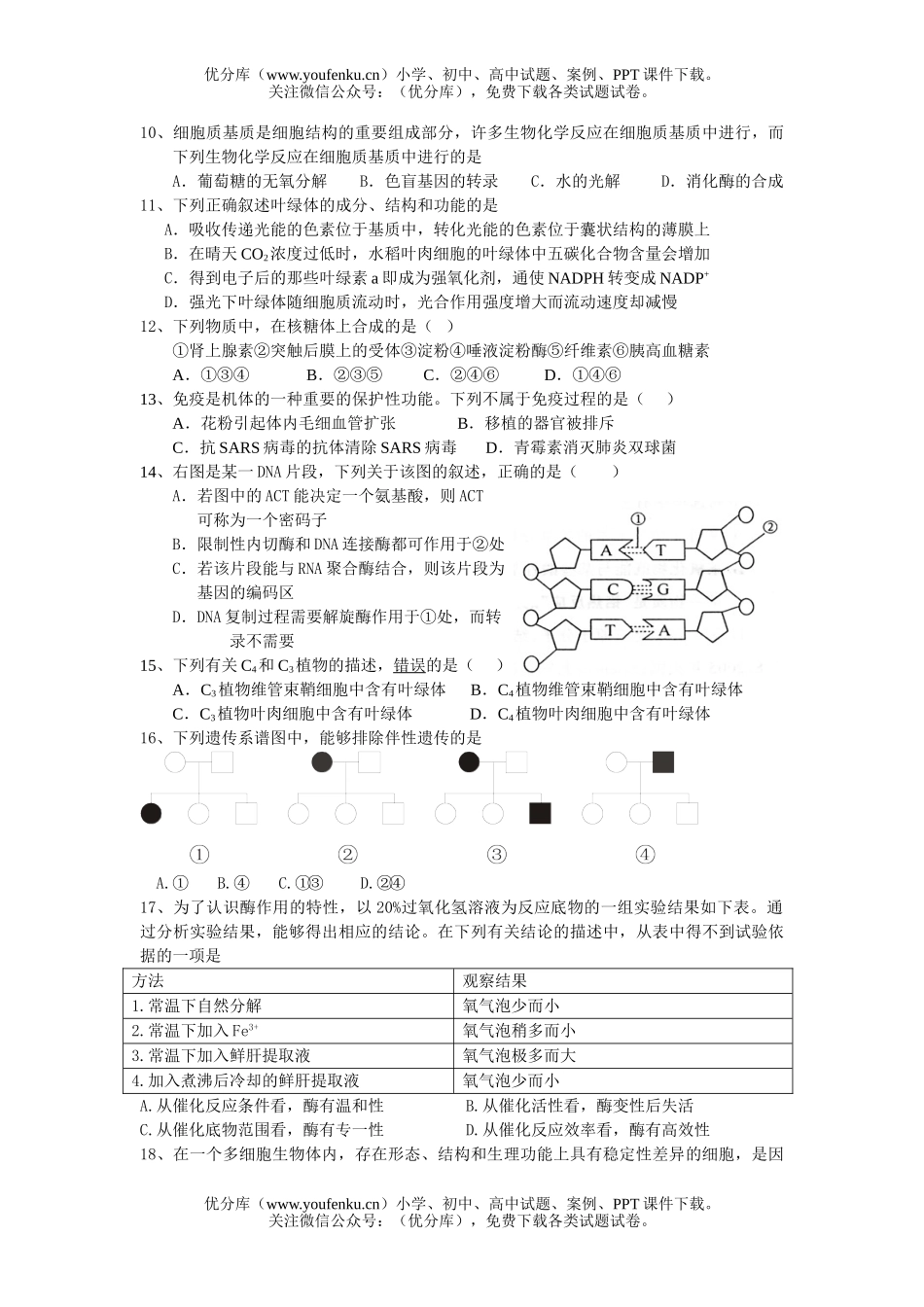 高中三年级生物第二次月考1试卷_第2页