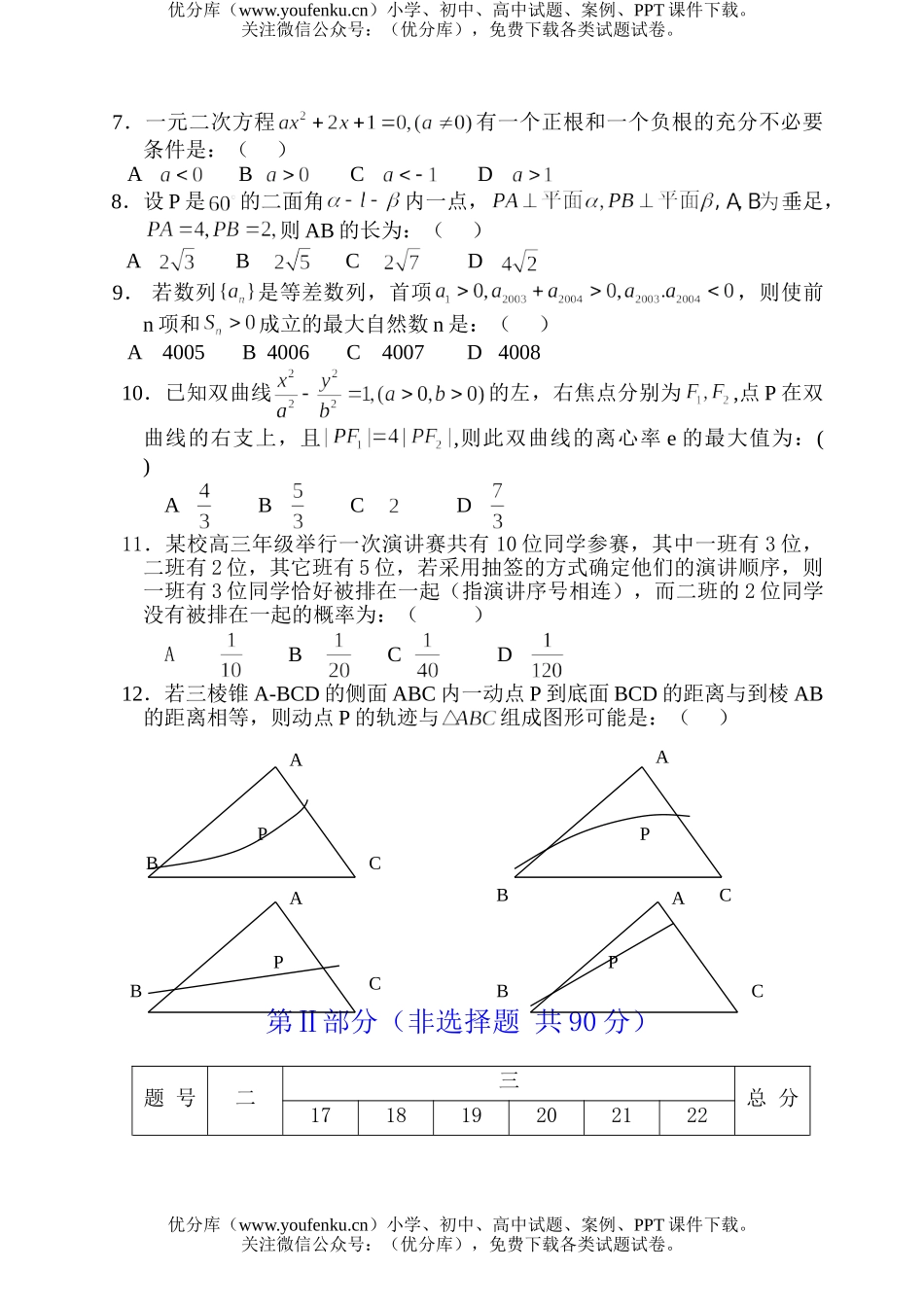 高考数学2004年全国各地高考20套试卷_第2页