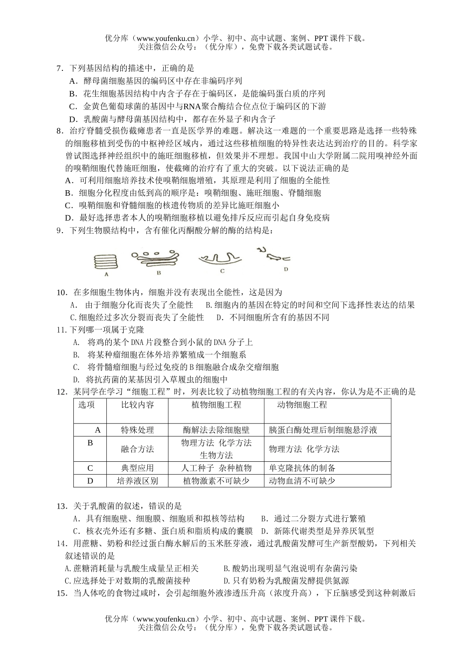 高中三年级生物10月份测试卷_第2页