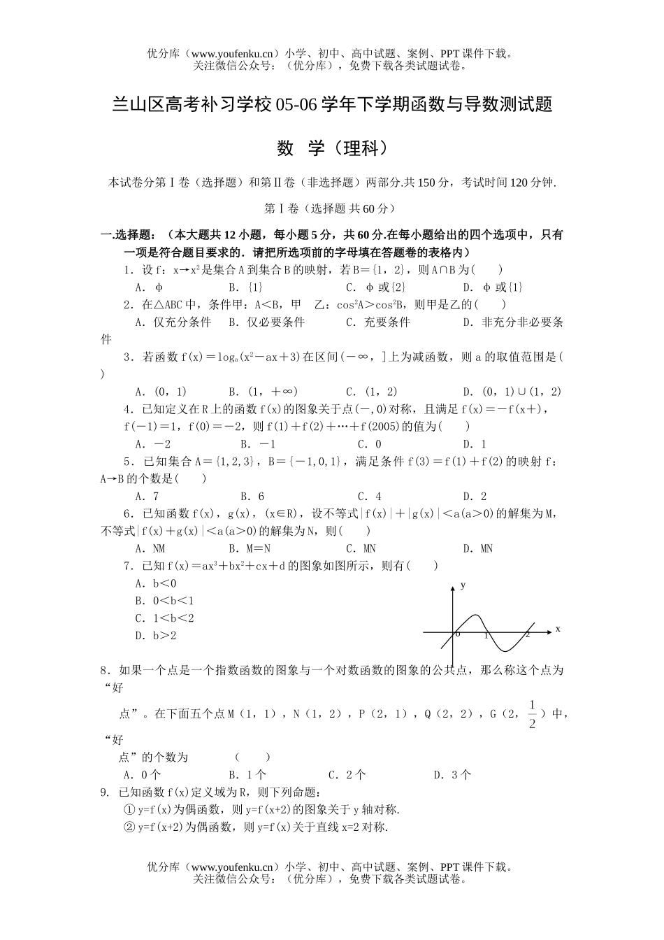 高考数学临沂市兰山高考补习学校专题(函数与导数)测试卷_第1页