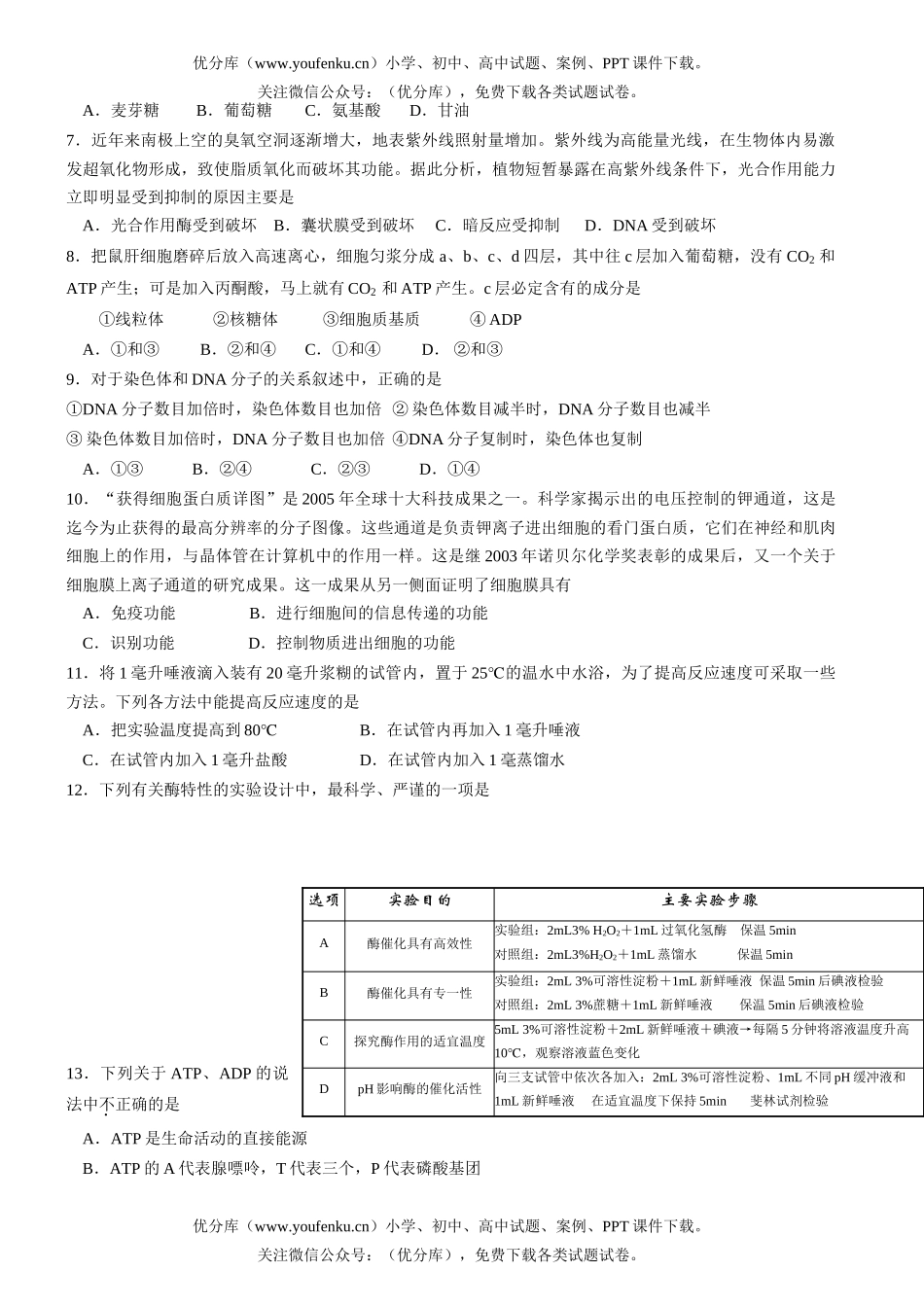 高中三年级生物模拟-第1—6章试卷_第2页