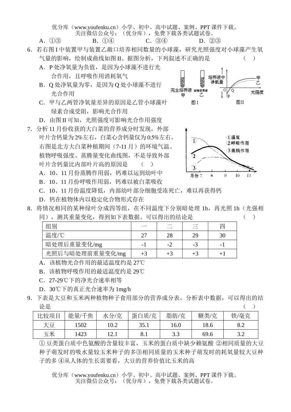 高中三年级生物高11月月考测试卷_第2页