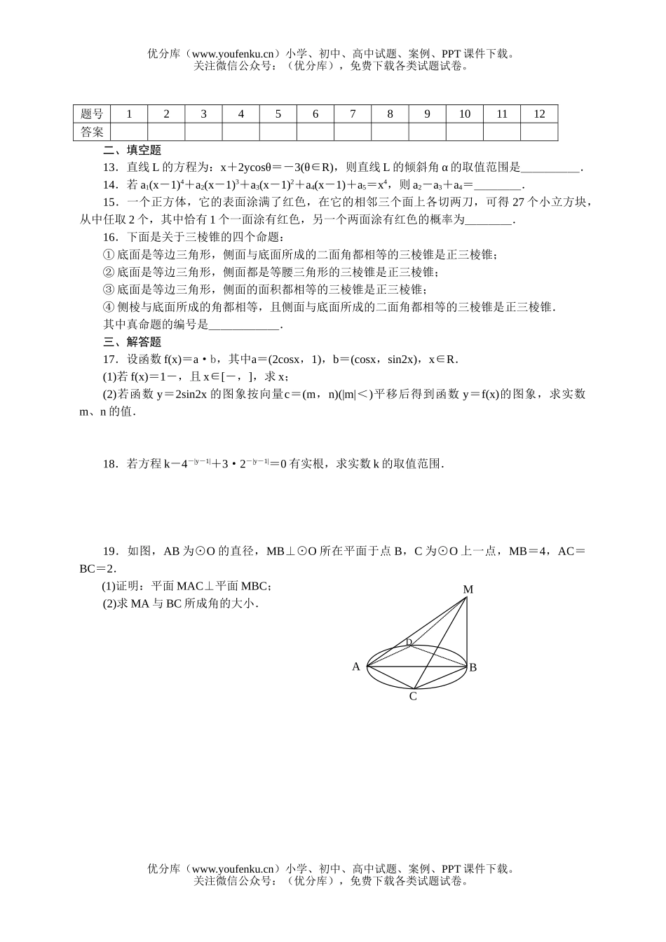 高考数学高考黄岗(系列一)试卷_第2页