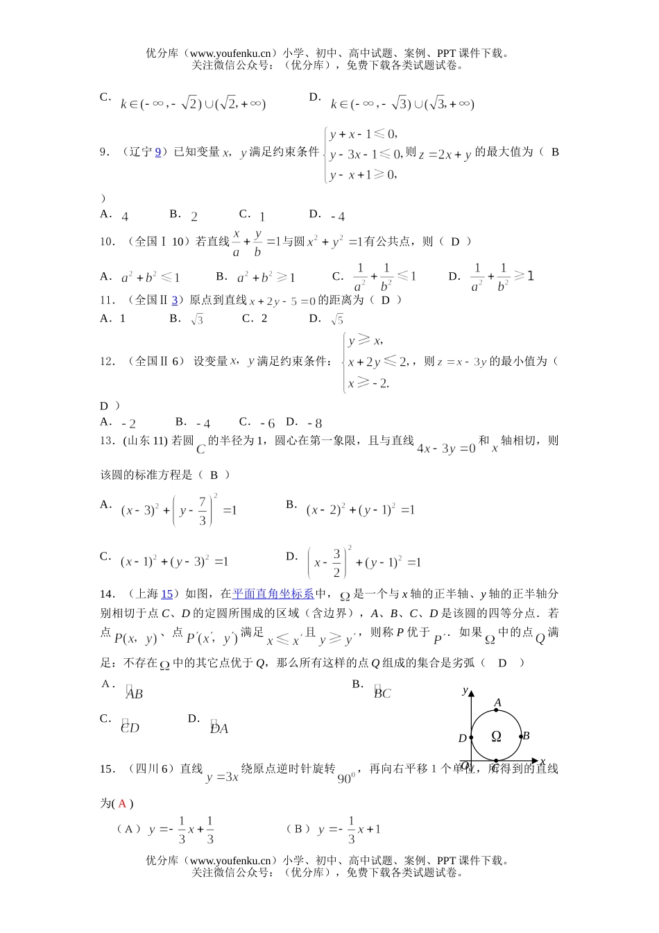 高考数学08高考文科分类直线和圆试卷_第1页