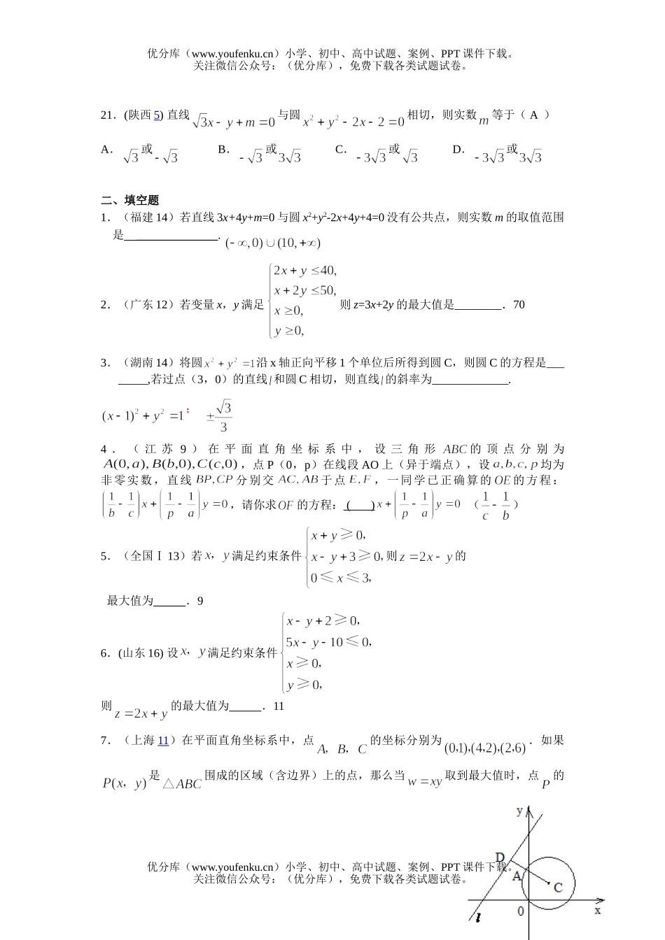 高考数学08高考文科分类直线和圆试卷_第2页