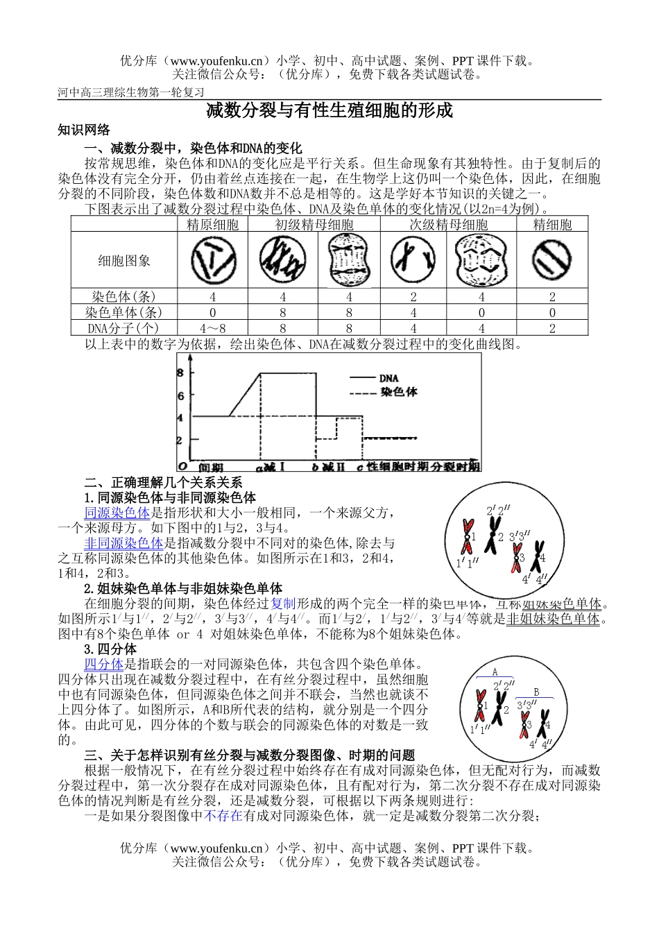 高中三年级生物减数分裂与有性生殖测试卷_第1页