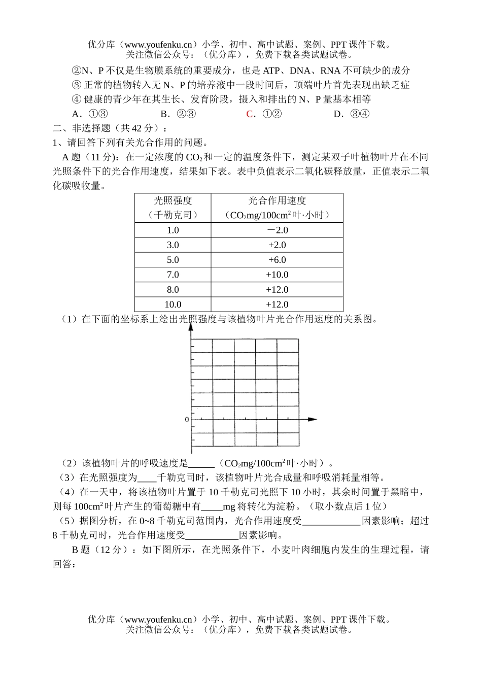 高中三年级生物上学期周考题试卷_第2页