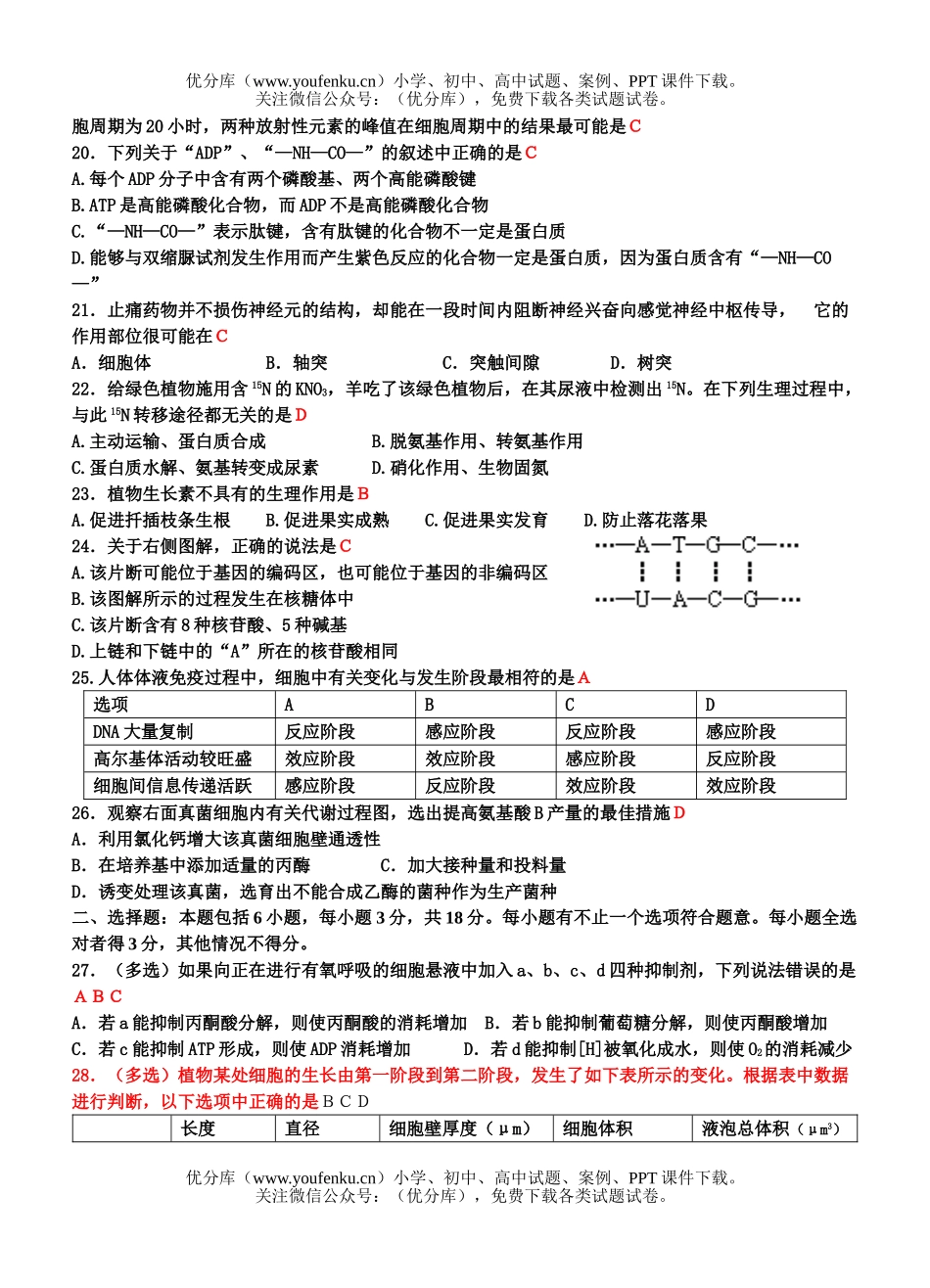 高中三年级生物上学期周练题五试卷_第3页