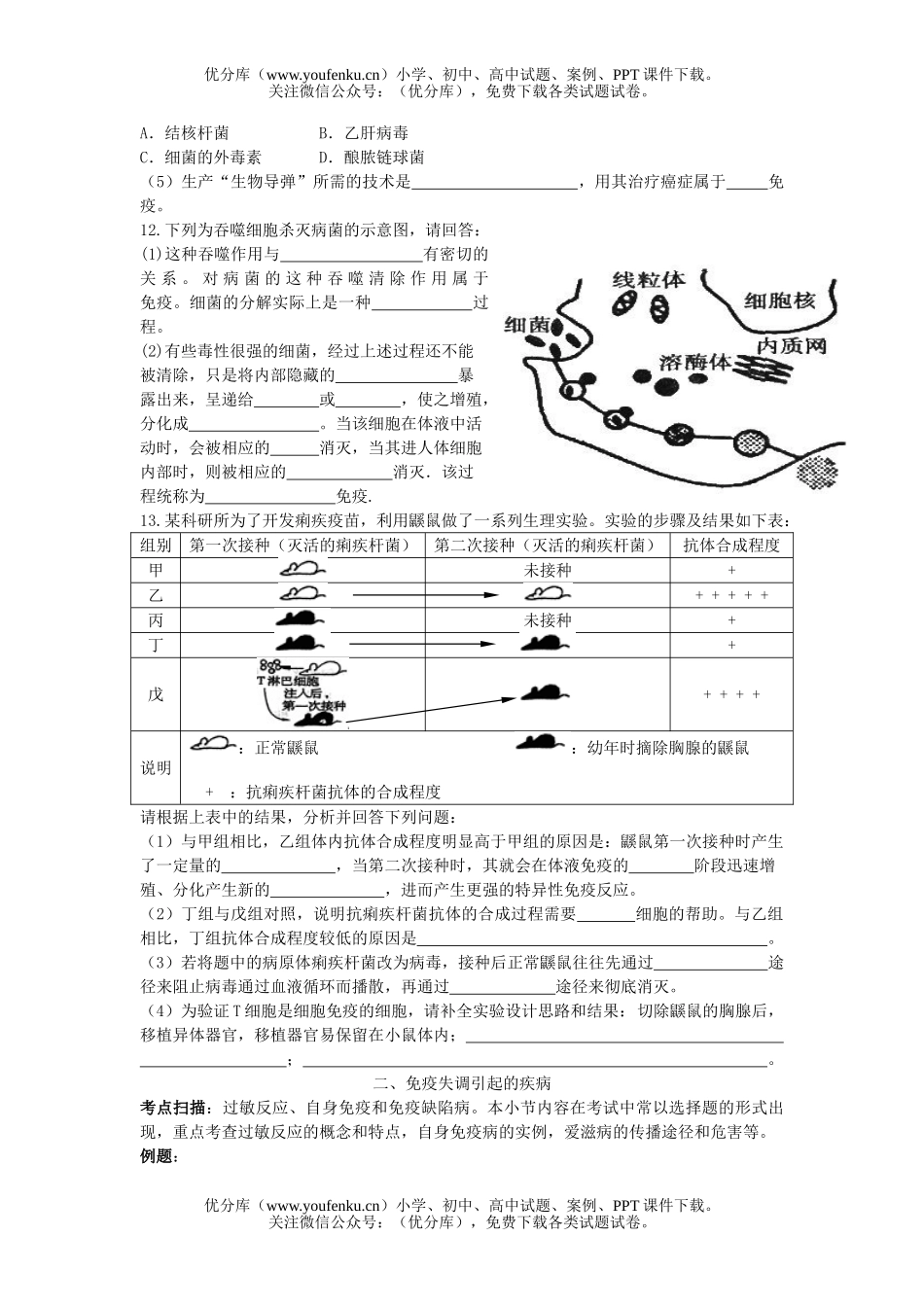 高中三年级生物免疫复习题试卷_第3页