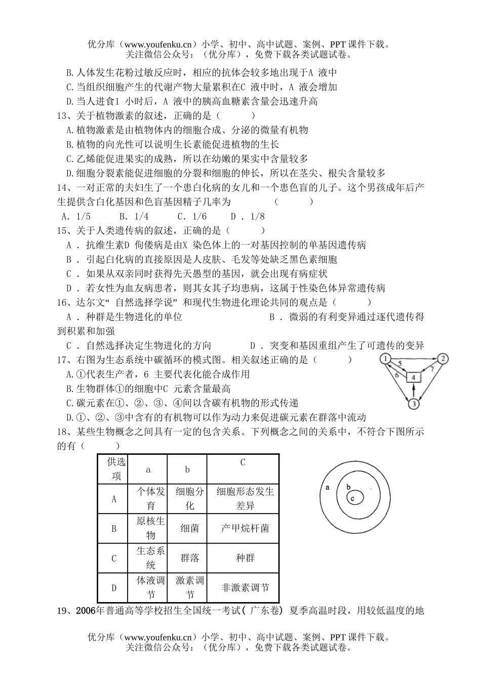 高中三年级生物复习训练3试卷_第3页