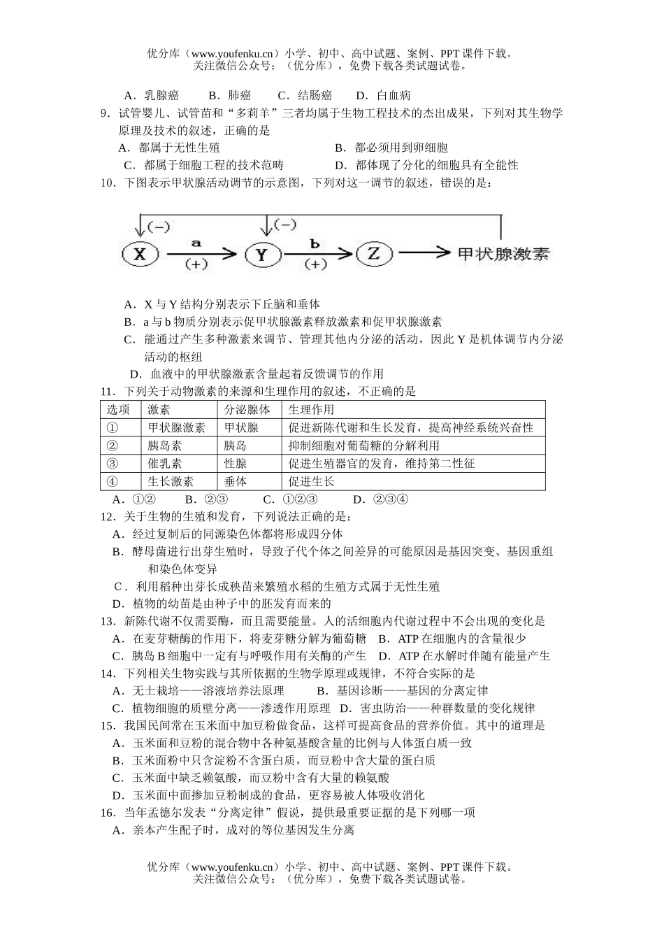 高中三年级生物12月考试卷_第2页
