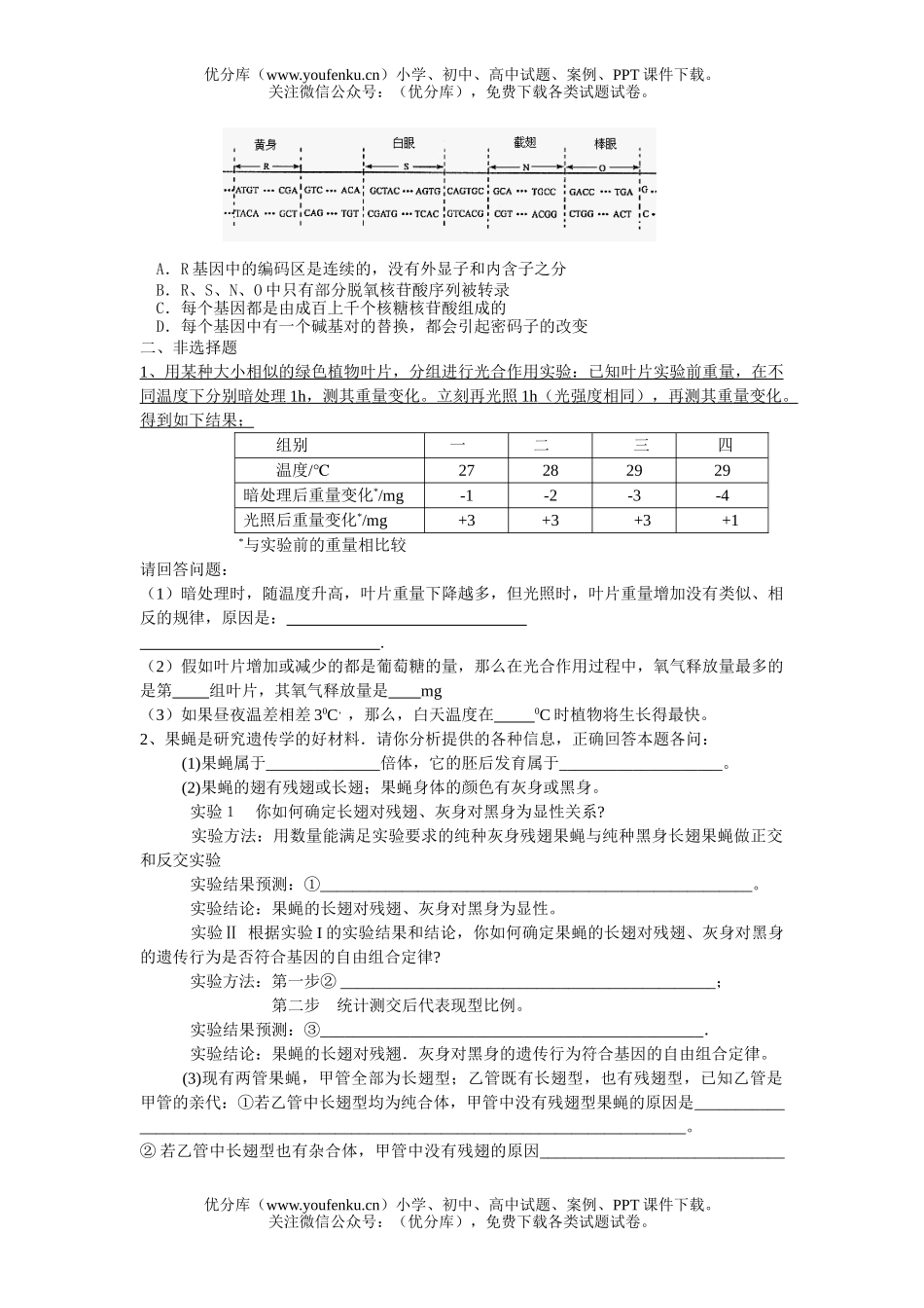高中三年级生物第一学期周考测1试卷_第2页