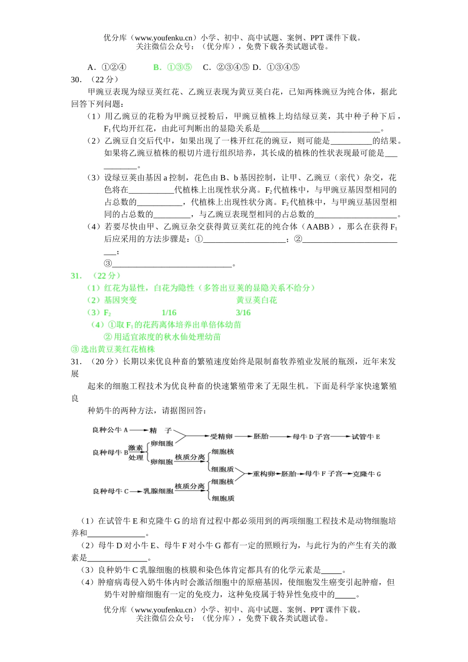 高中三年级生物理科综合复习测试卷_第2页