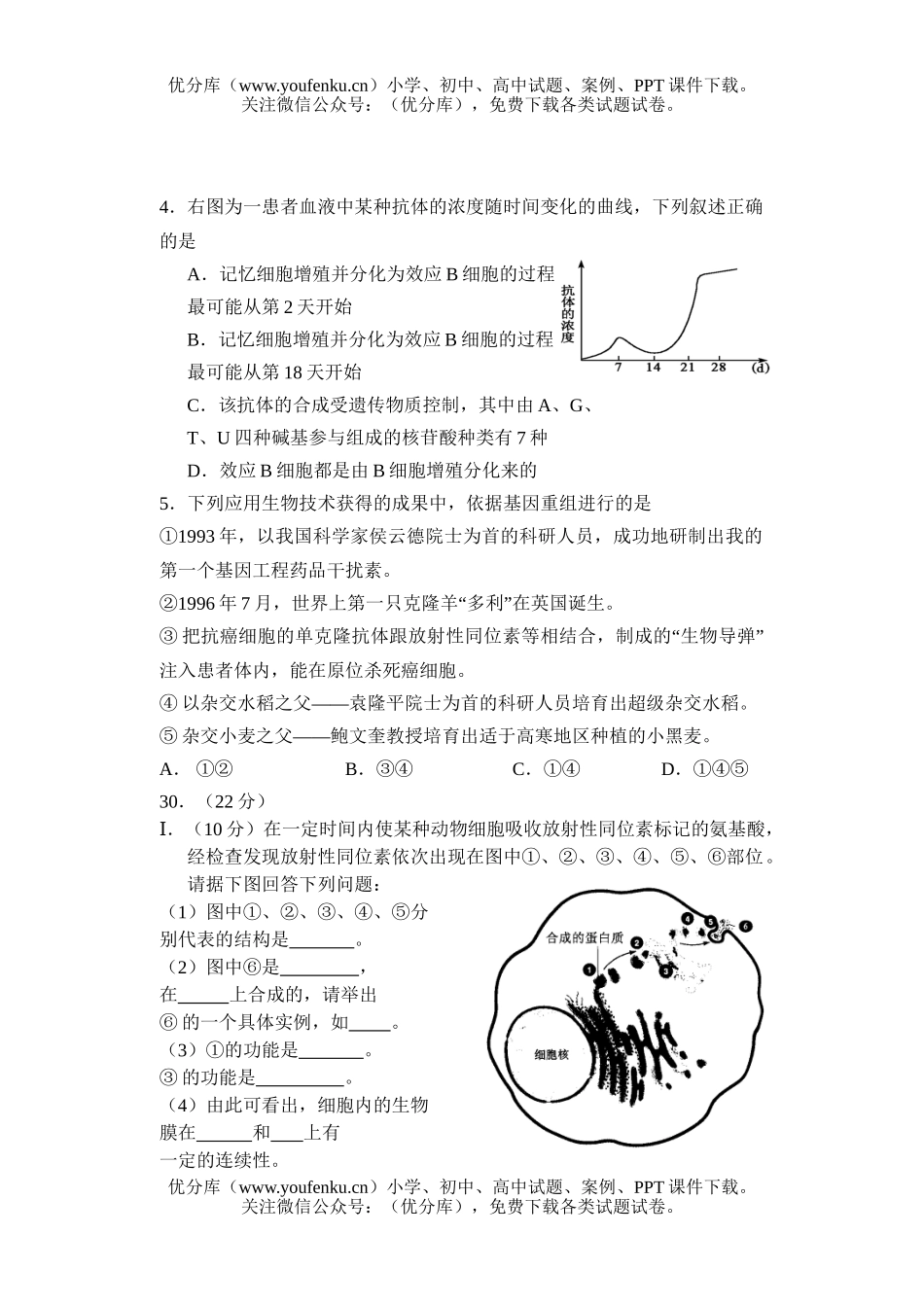 高中三年级生物组题训练试卷_第2页