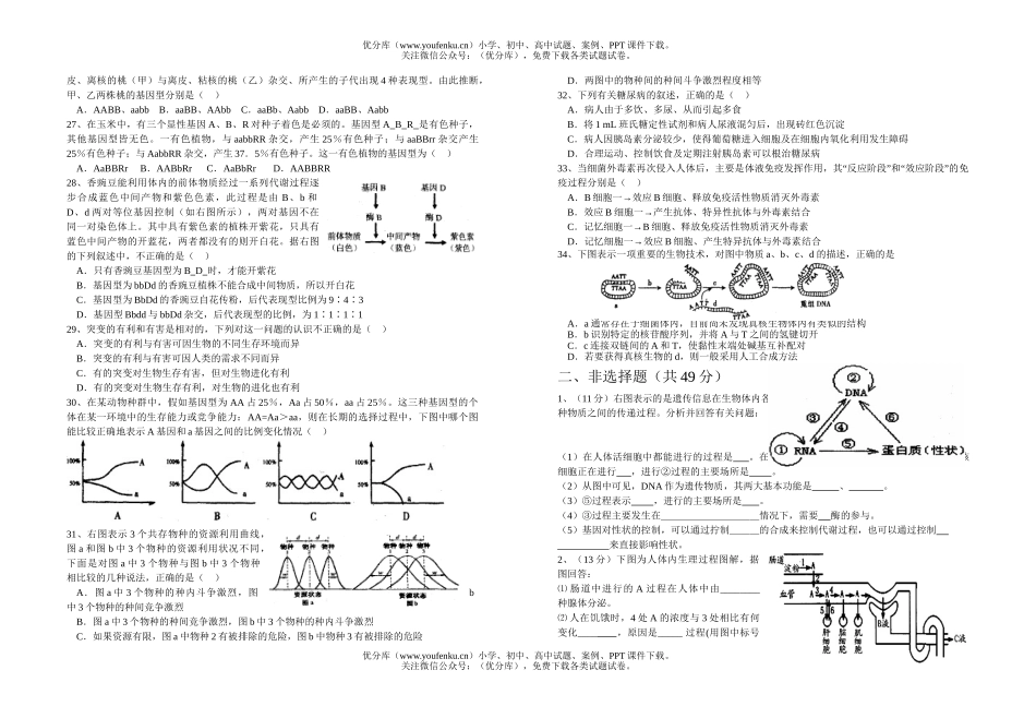 高中三年级生物上学期双周练试卷_第3页