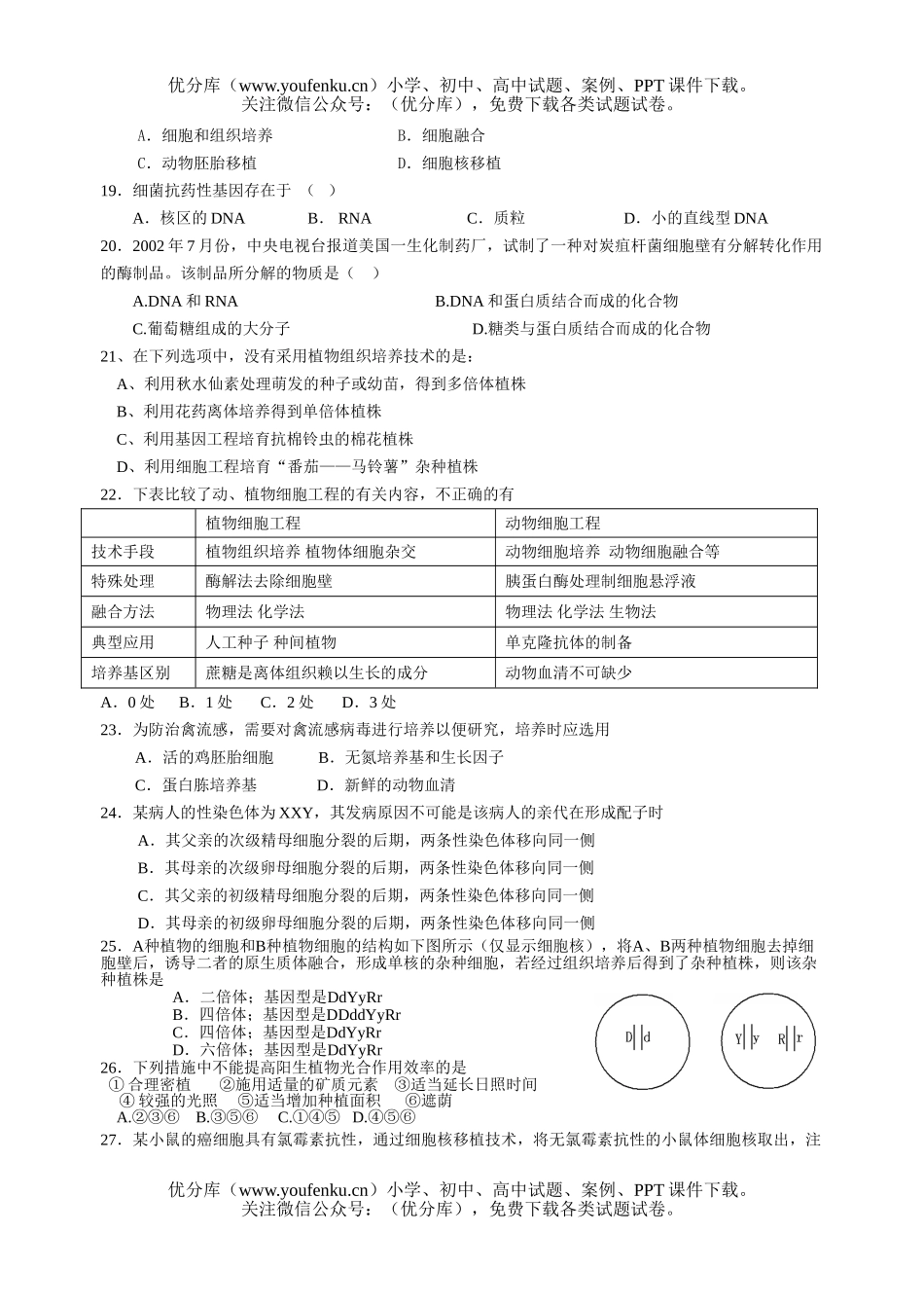 高中三年级生物第二次测试卷_第3页