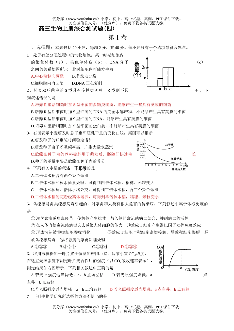 高中三年级生物上册综合测四试卷_第1页