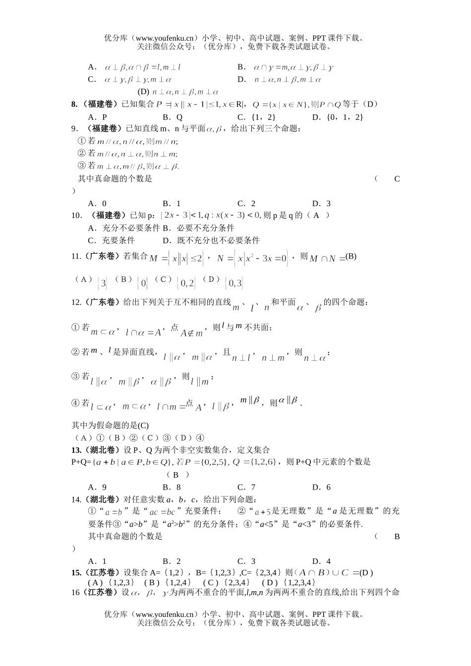高考数学全国高考分类解析(简易逻辑)试卷_第2页