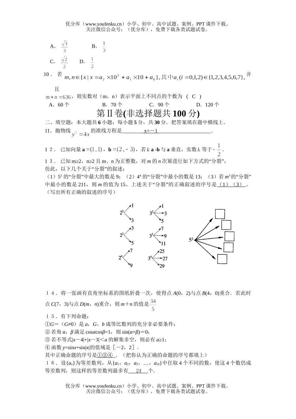 高考数学南师大附中高考预测题试卷_第2页