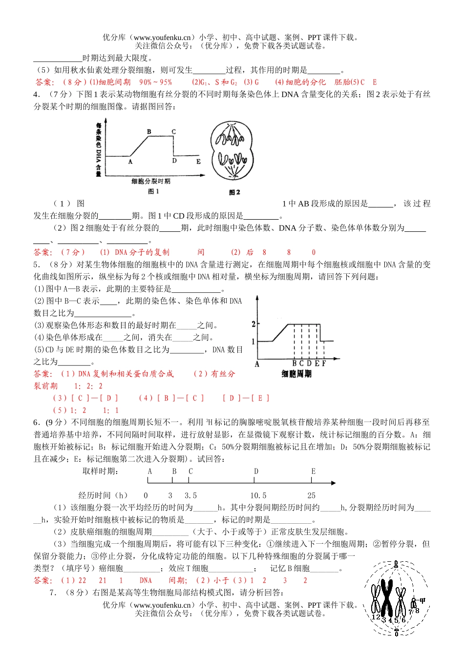 高中三年级生物有关细胞分裂图像的非选择题试卷_第2页
