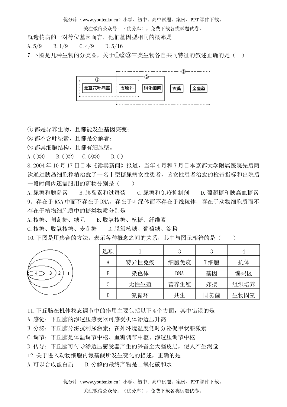 高中三年级生物上学期复习题试卷_第2页