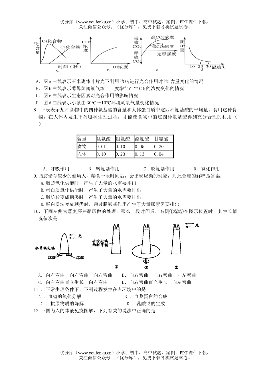 高中三年级生物上学期联考1试卷_第2页