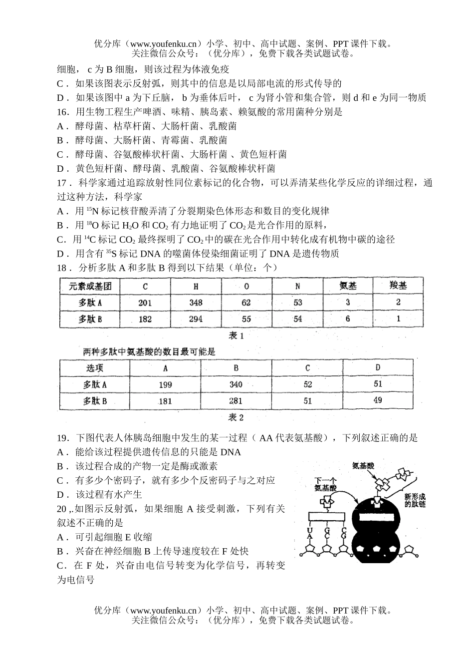 高中三年级生物上学期联考试卷_第2页