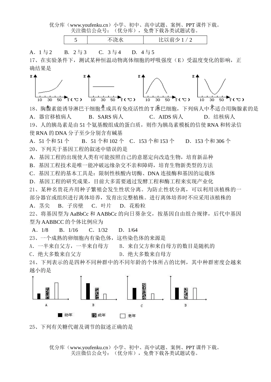 高中三年级生物上学期综合练习题试卷_第3页