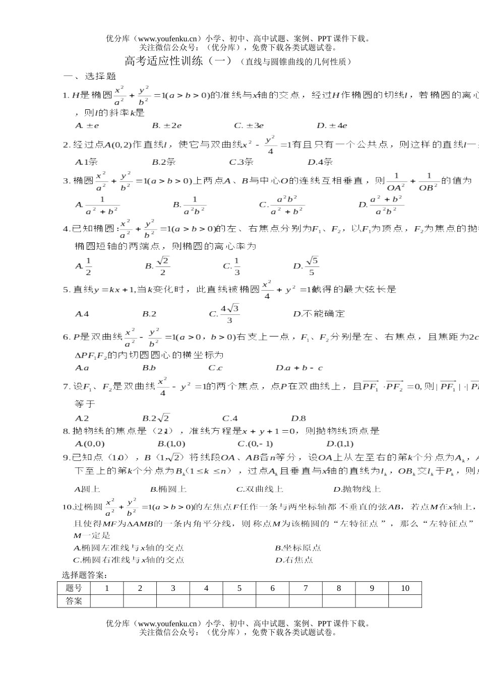 高考数学高考适应性训练试卷_第1页