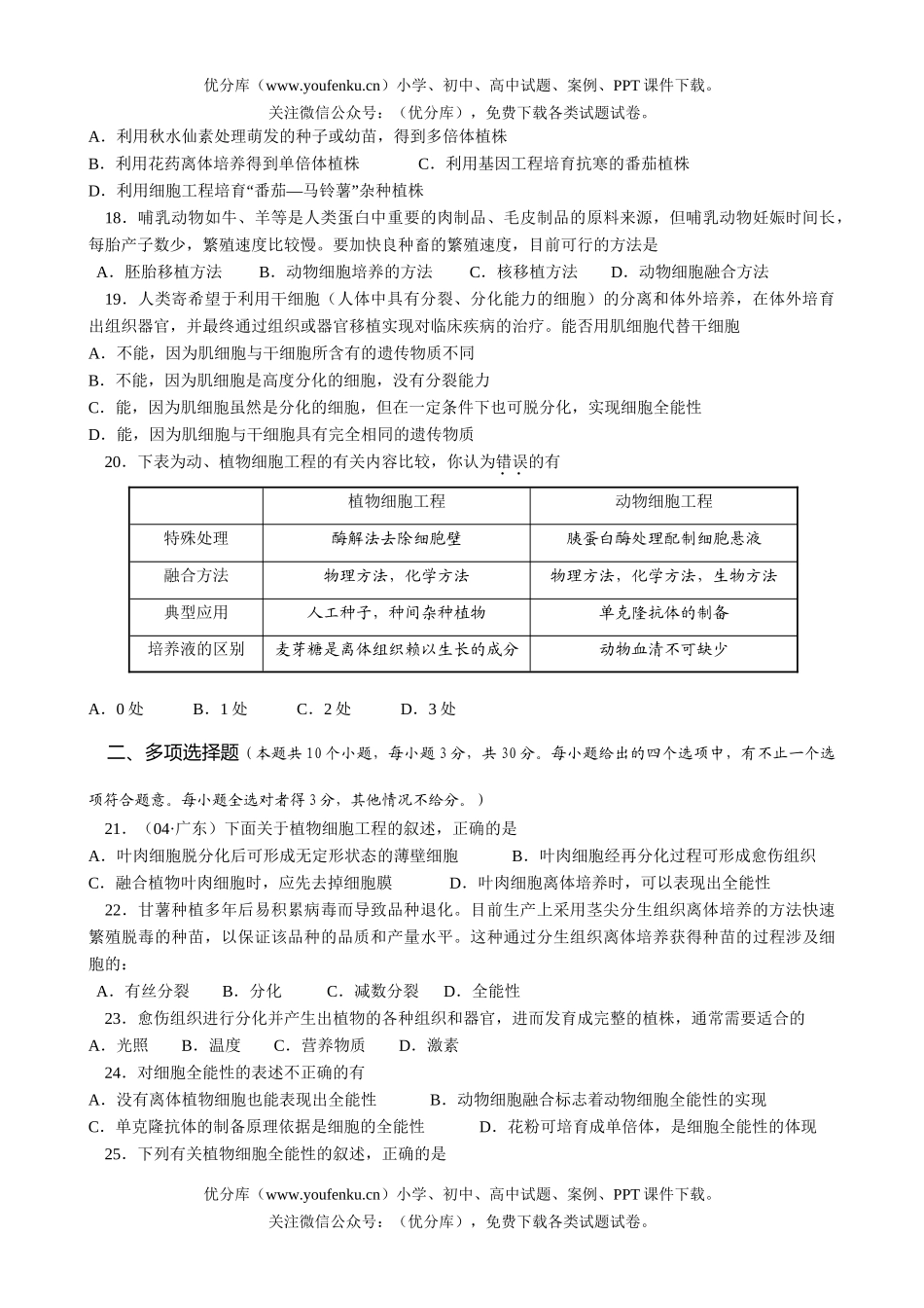 高中三年级生物现代技术专题2试卷_第3页