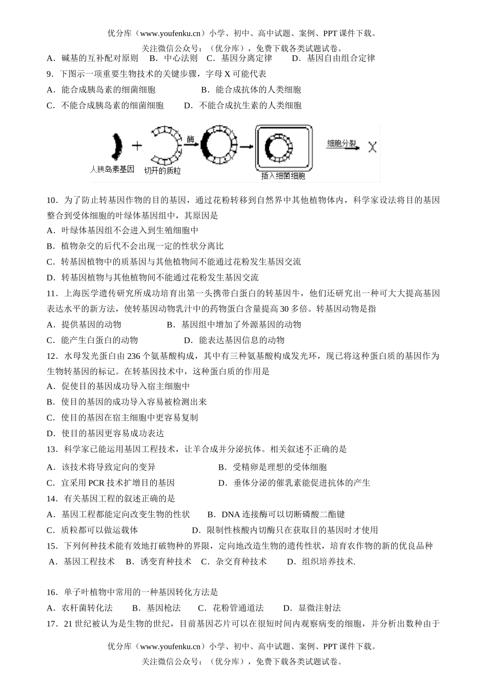 高中三年级生物现代技术专题1试卷_第2页