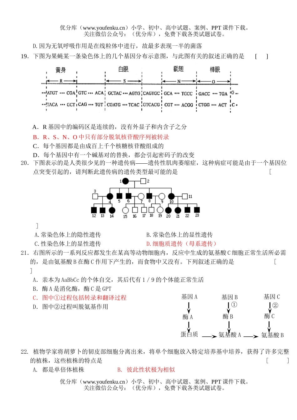 高中三年级生物第一学期12月月考试卷_第3页