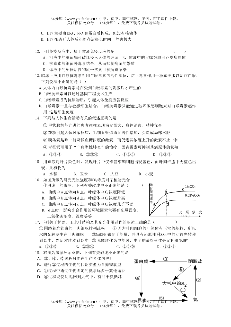 高中三年级生物选修综合练习试卷_第2页