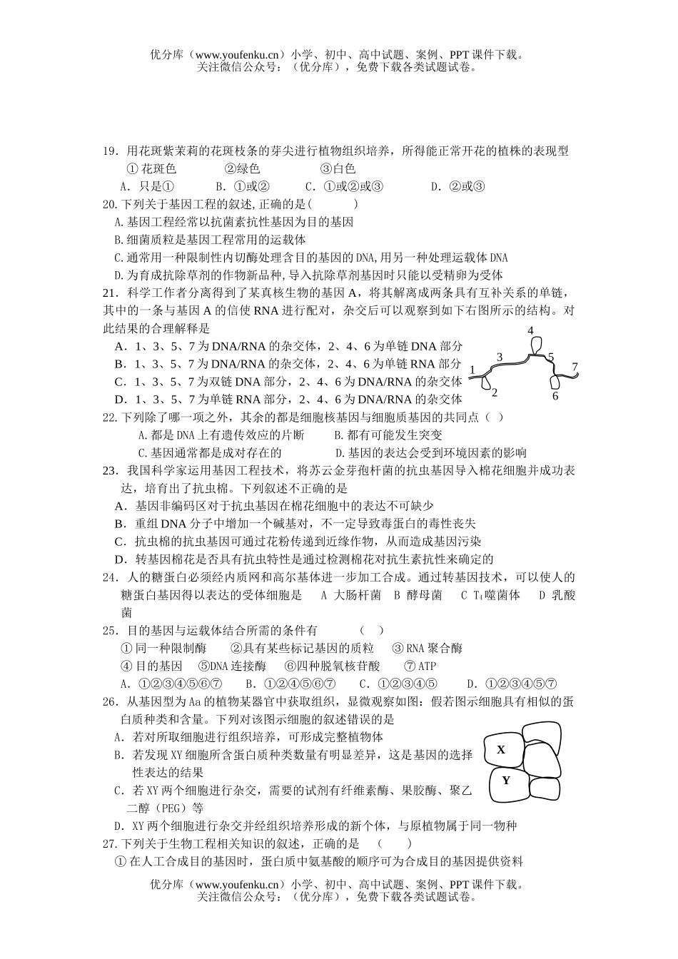 高中三年级生物选修综合练习试卷_第3页